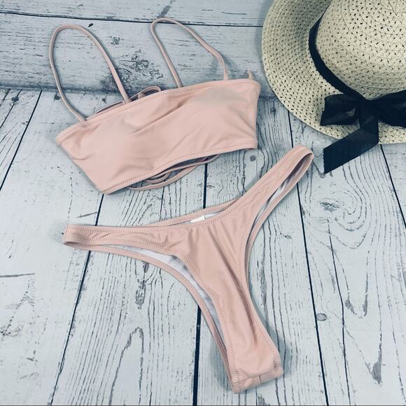 Strappy Bandeau Bikini w/ Brazilian Bottoms Padded - Picture 1 of 8